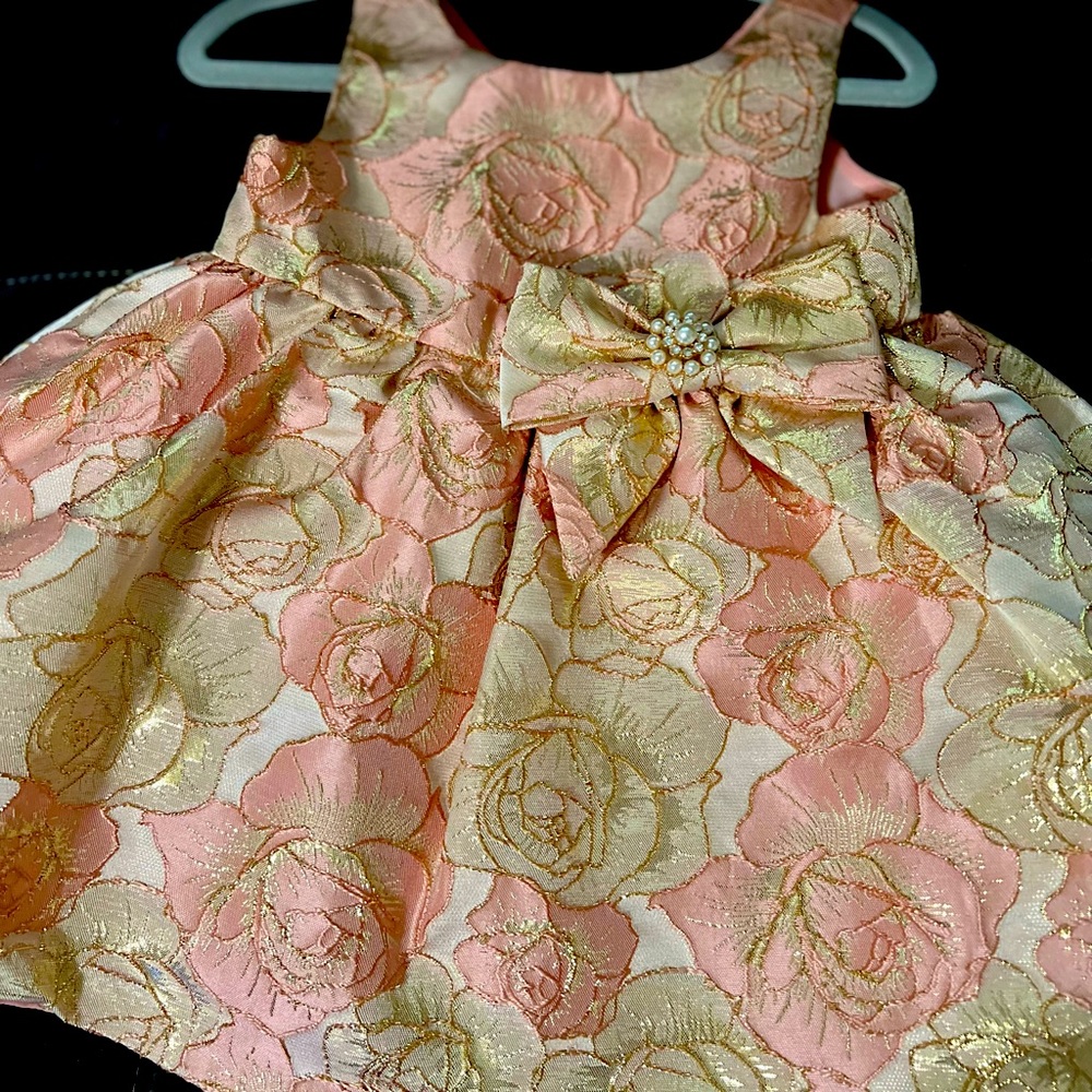 Baby girl Rare Edition pink and Gold dress with side bow